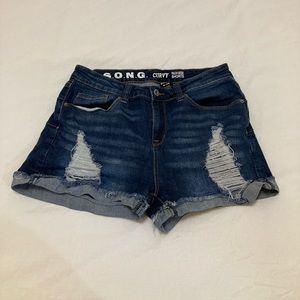 S.O.N.G curvy, high rise, denim shorts. Size 9